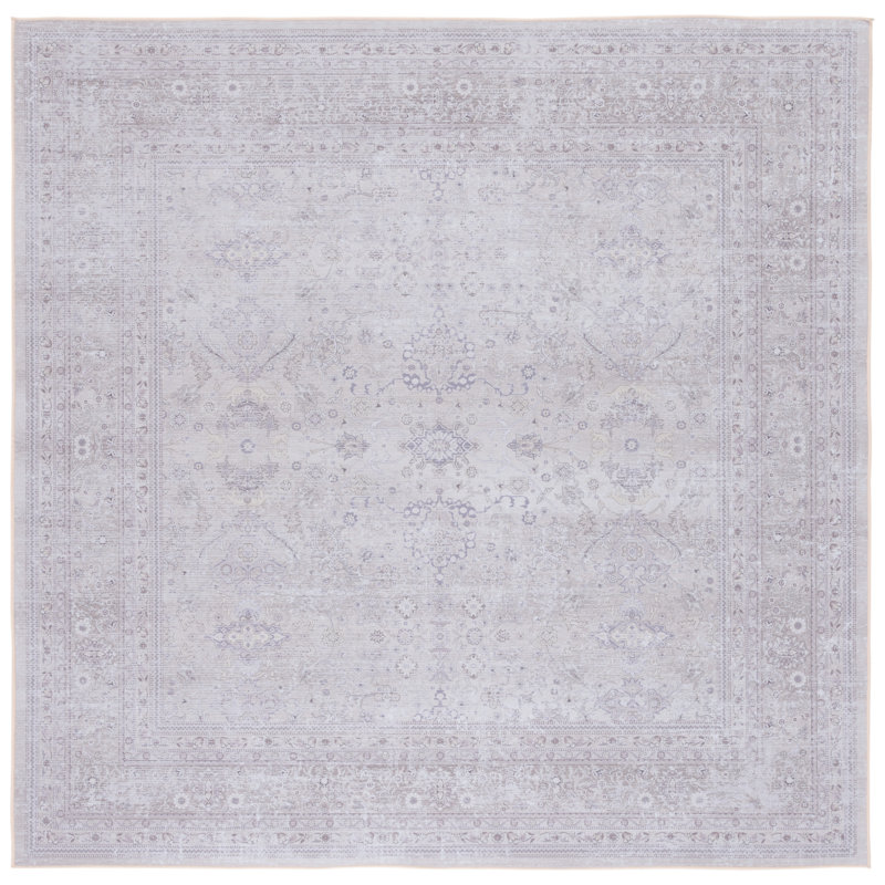 Tucson Vintage Look Machine Washable Non-Slip Area Rug in White/Grey, Square 183 cm