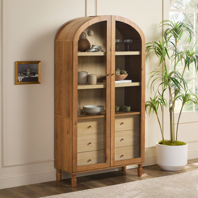 Holzhauer Modern Arched Glass Bookcase With Cabinet
