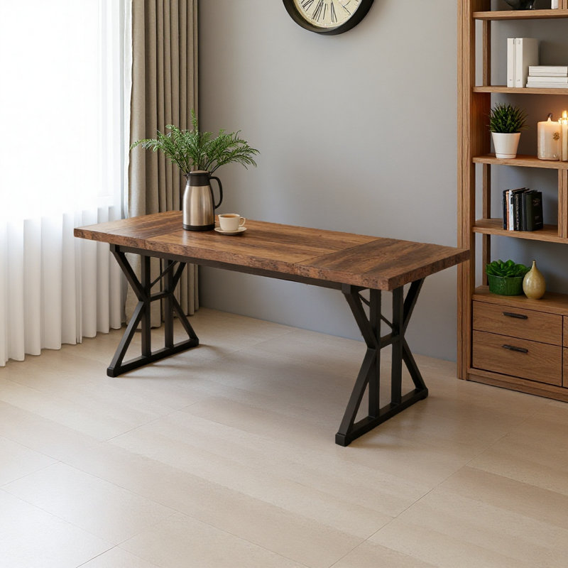 Kitchen Table,Rustic Dining Table, Brown, Black