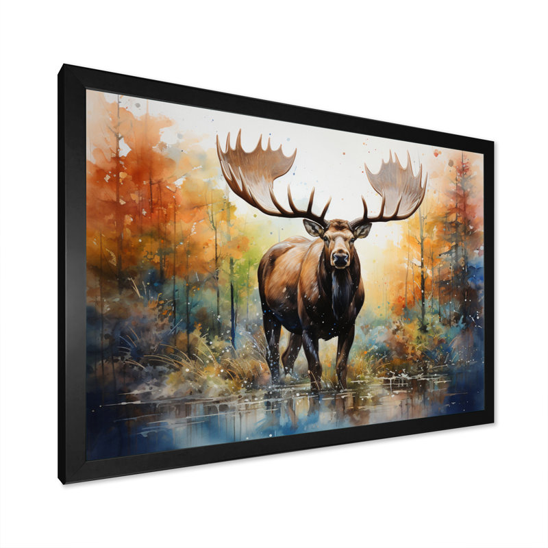 Bernardette Colorful Moose Majestic Pointillism, reproduction d'art sur toile, H 12 po x l 20 po x P 1 po, Cadre simple noir