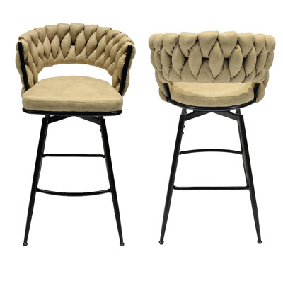 Tabouret de bar pivotant brun de 360 degrés. Revêtement en cuir technique, base, siège rembourré pour îlot de cuisine, restaurant, café et 2 tabourets. Cuir, pivotant, cadre, barres, tavernes, restaurants
