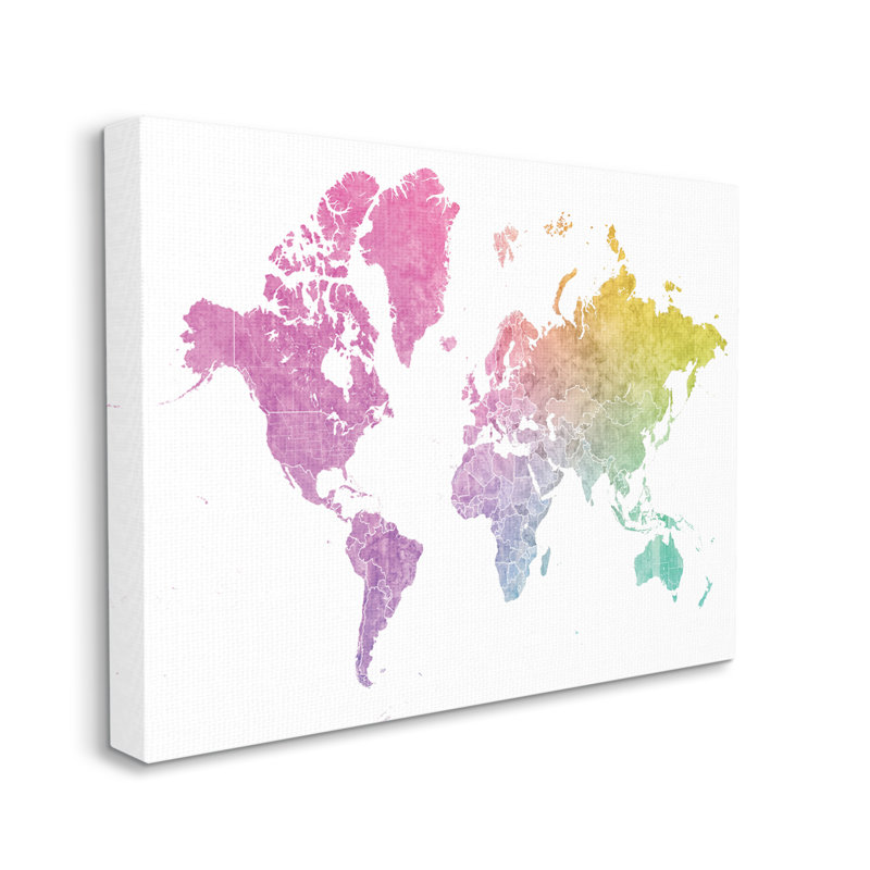 Modern World Map Cool Warm Tone Ombre - Print, Wrapped Canvas, 16" H x 20" W