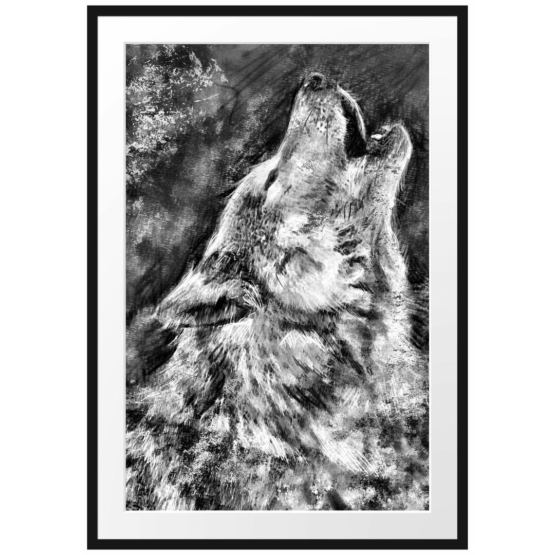 Gerahmtes Poster Heulender Wolf Kunst