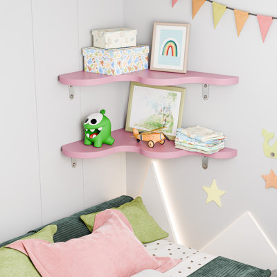 Étagères murales mignonnes en nuage, tablette d'angle flottante ondulée, tablettes murales en coin avec supports, étagères murales mignonnes pour la décoration de la chambre de bébé, tablettes d'angle pour la chambre à coucher, le salon, la salle