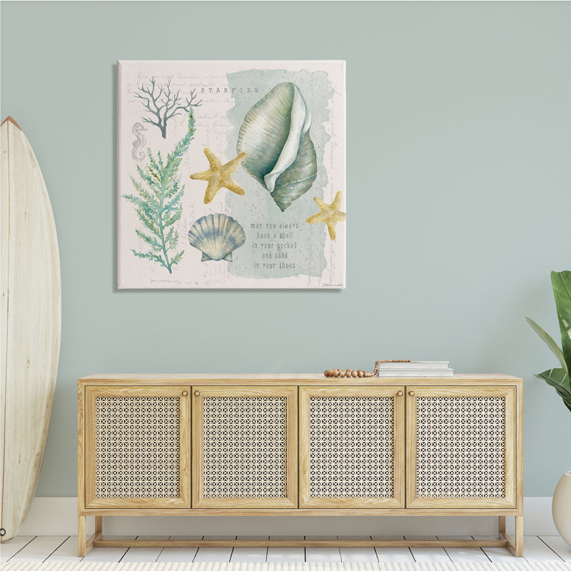 Coquillage dans une poche de sable dans des chaussures, citation de plage surdimensionnée, estampe numérique encadrée par Stephanie Workman
