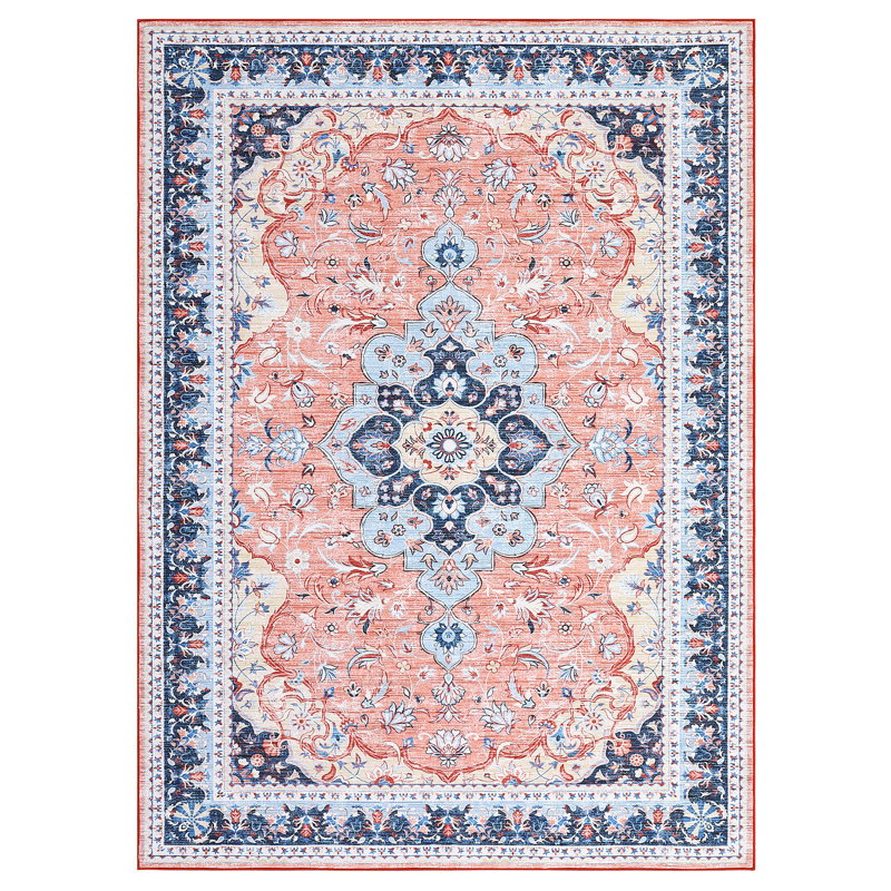 2'x3' Vintage Distressed Accent Rug, Low Pile Non-Slip Stain Resistant Carpet for Entryway, Pink, Pink, Rectangle 2' x 3'