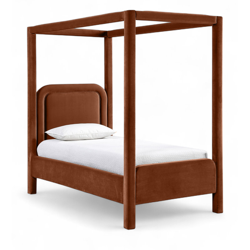 Lit tapissier Salina, Simple, Velours cognac