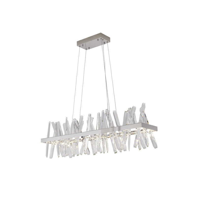 Lustre rectangulaire à 4 lumières DEL avec détails en cristal, Chrome chrome, H 12 po x l 38,5 po x P 7,8 po