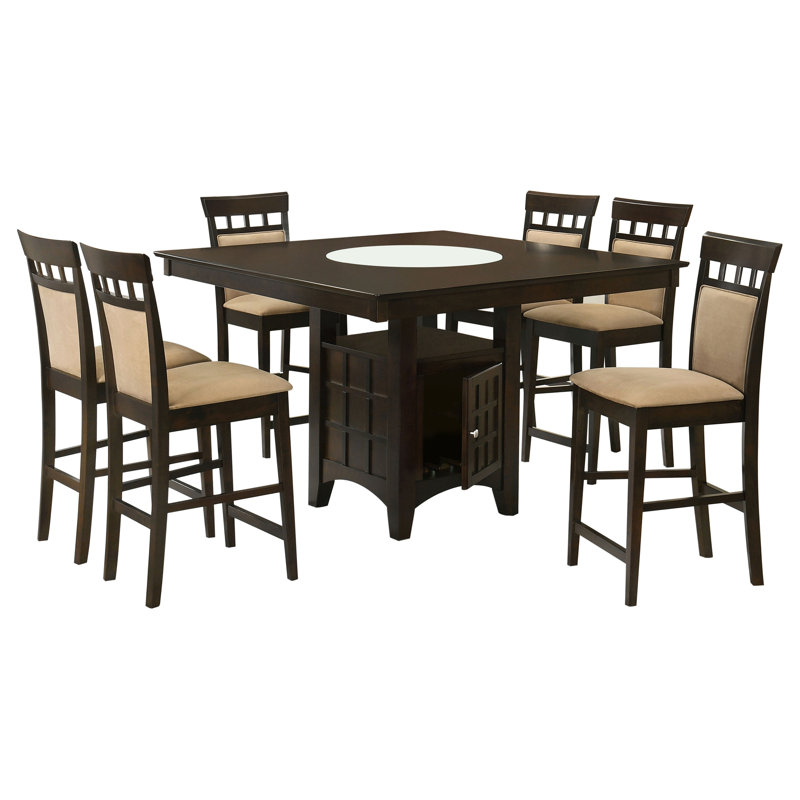 Sylinda 7-piece Square Counter Height Dining Set Cappuccino, 7 Pieces: Table, 6 Chairs