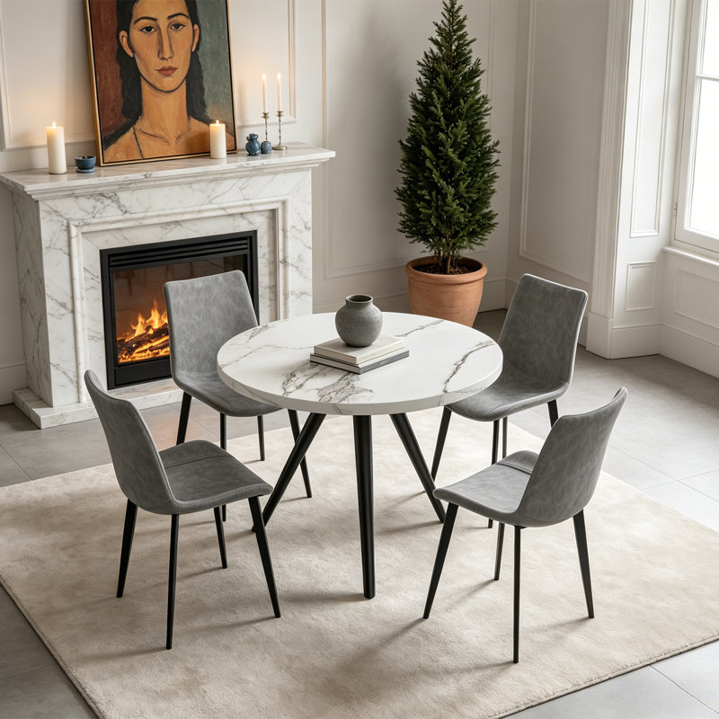 5-Piece Round Dining Table Set, 34.7" Modern Kitchen Table with Dining Chairs, White, Dark Gray