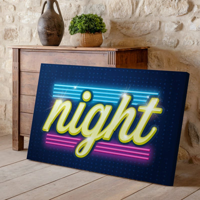 Canvas Create A Vibrant Neon Sign Design Featuring The Word Night Wall Art In A Cursive Style Glowing In Warm Yellow And Pink Creating Canvas Wall Art