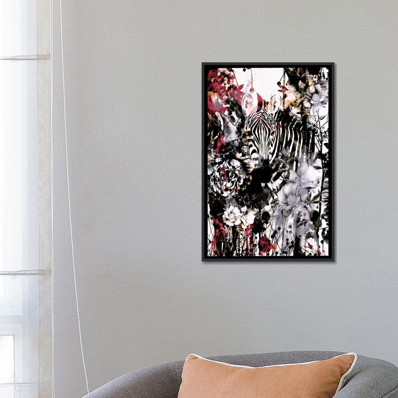 « zèbre », impression sur toile, H 26 po x l 18 po x P 1,5 po, Toile avec cadre flottant noir, Pas de tapis
