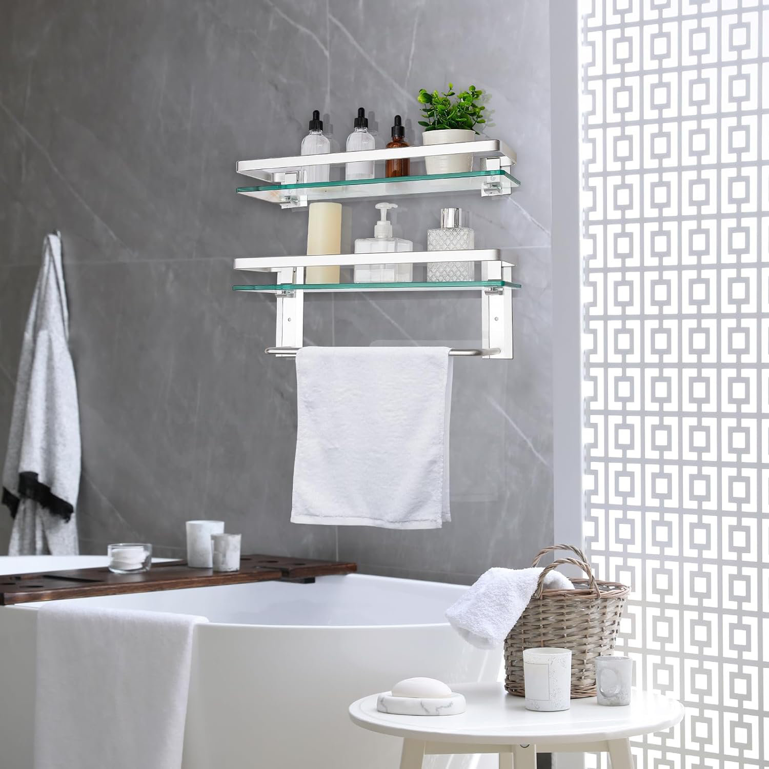 Wrought Studio™ Glass Bathroom Shelf Wall Mounted | Wayfair
