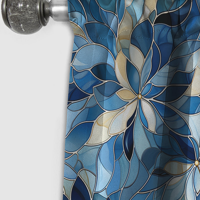 Bleu indigo manx mosaïque - rideau de marbre abstrait - rideau de marbre occultant en velours - 1 panneaux, L 52 po x L 90 po