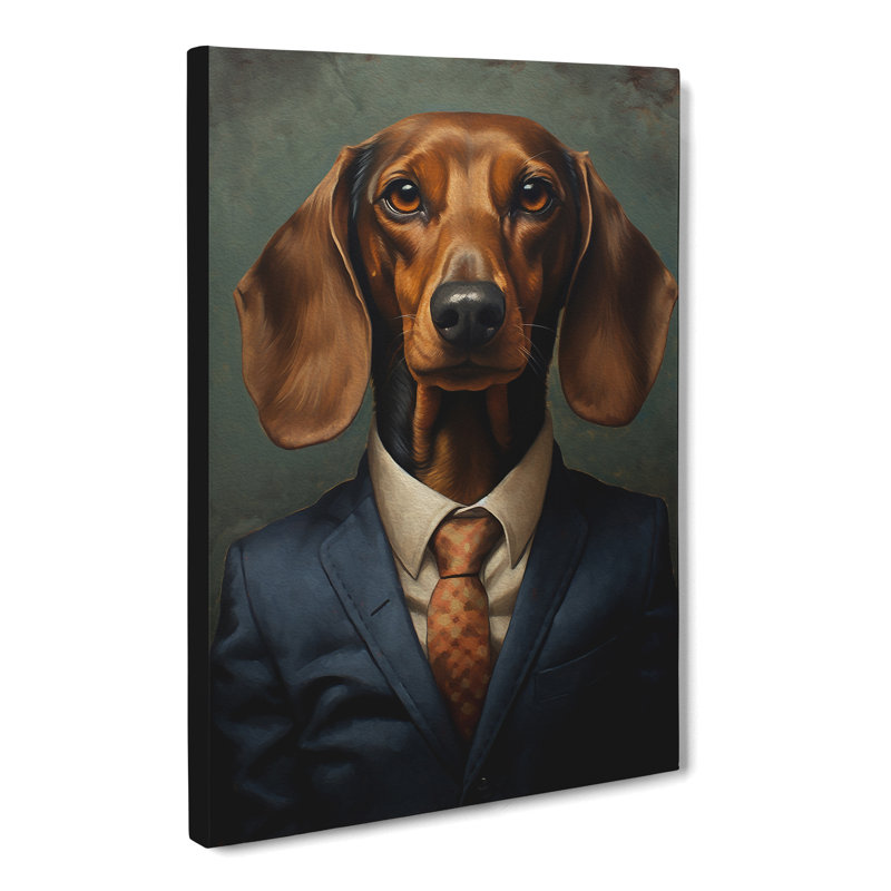 Dachshund In A Suit - Print on Canvas, 76cm H x 50cm W x 3cm D