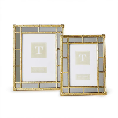 Bamboo Design Gold Photo Frames Set of 2 Resin Glass 5"x7" Tabletop Picture Frame Home Decor