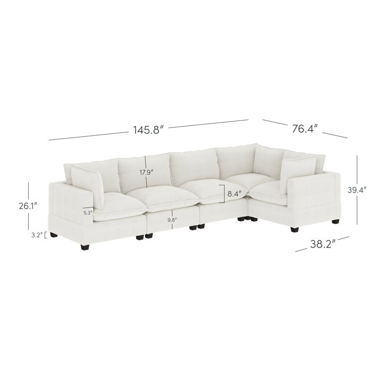 Canapé modulaire Somerdale, H 39,4 po x l 145,8 po x P 76,4 po, Velours nacré blanc perle