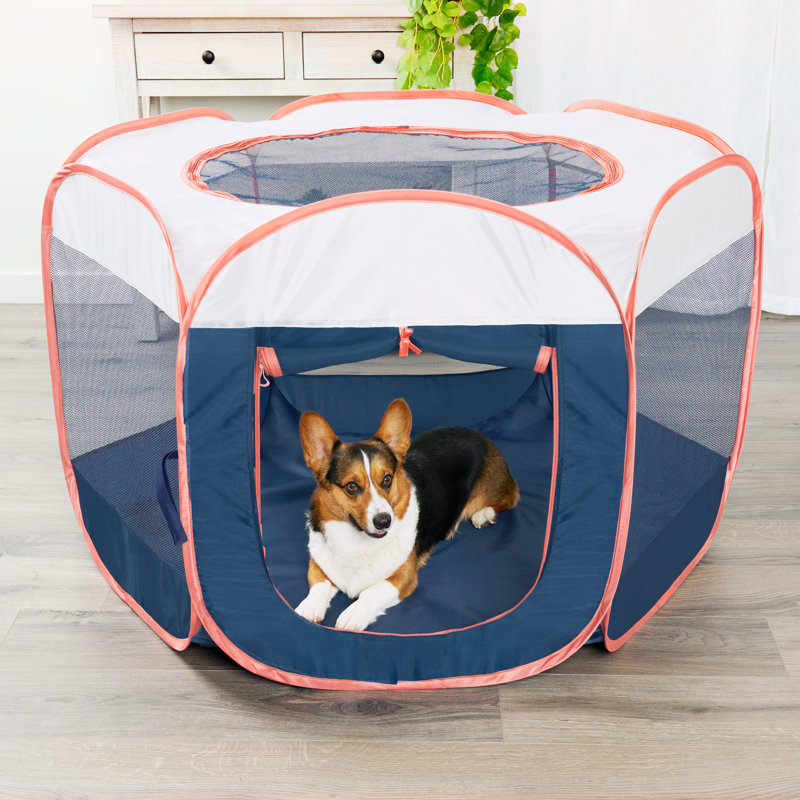 Panel Mesh Pet Playpen With Door, 30" H x 47" W x 40" D, Navy
