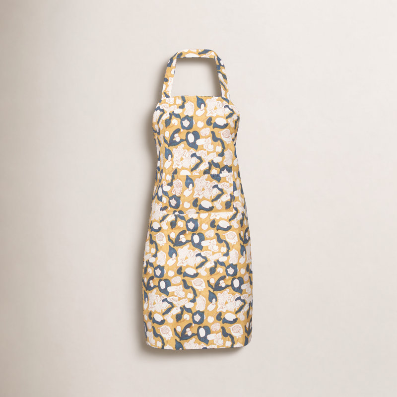 Bryssa Floral Cotton Bib Apron, Mustard/Blue/White