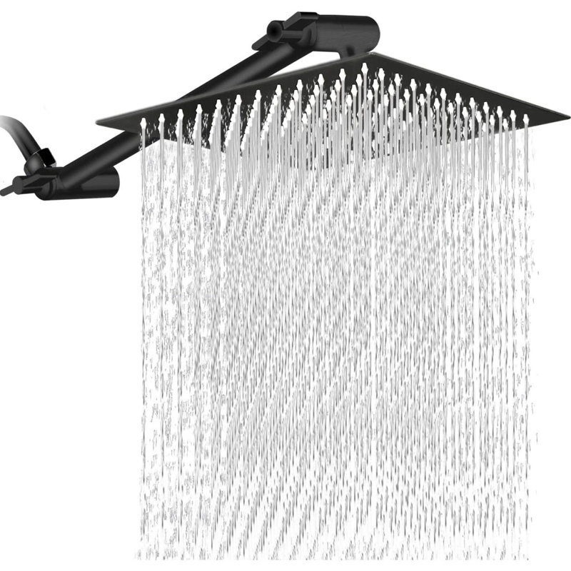 10" Square Rainfall & High Pressure Stainless Steel Bath Shower Head, Matte Black