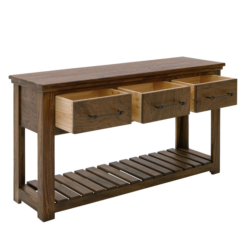Console Ally, 3 tiroirs, tablette à lattes, bois brun, 54 po