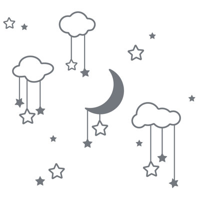Décalcomanie murale étoiles et nuages lune