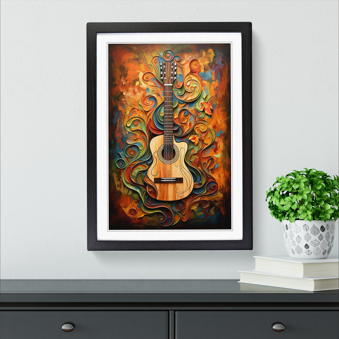 Acoustic Guitar Tachisme Art - Framed Print