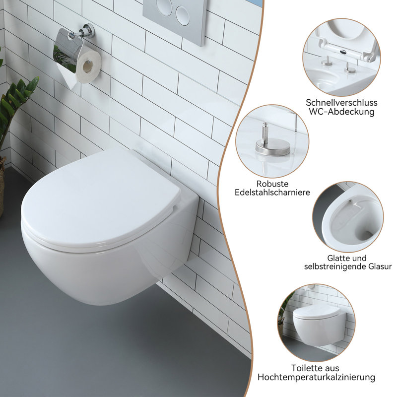 Belfry Bathroom Lebanon LPF Round Wall Mounted Wall Hung Toilets (Seat Included)