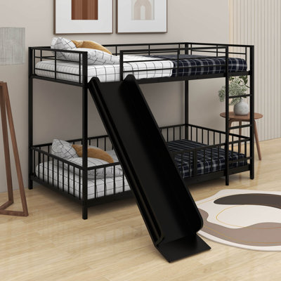 Metal Bunk Bed With Slide And Guardrails