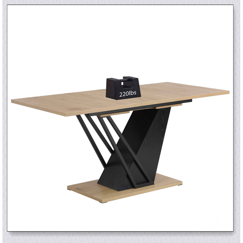 Table de salle à manger extensible de 61,81 po (46,46 po), table rectangulaire géométrique moderne avec structure en métal robuste et base en bois aggloméré