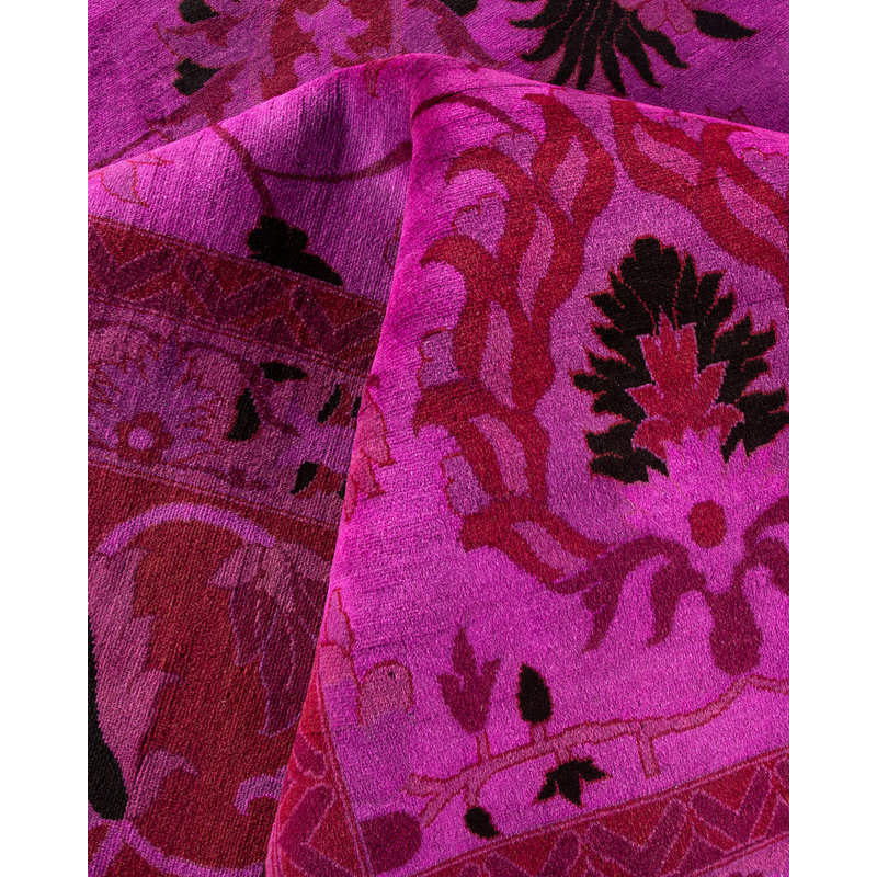 Vibrant Purple and Red Hand-Knotted Wool Area Rug