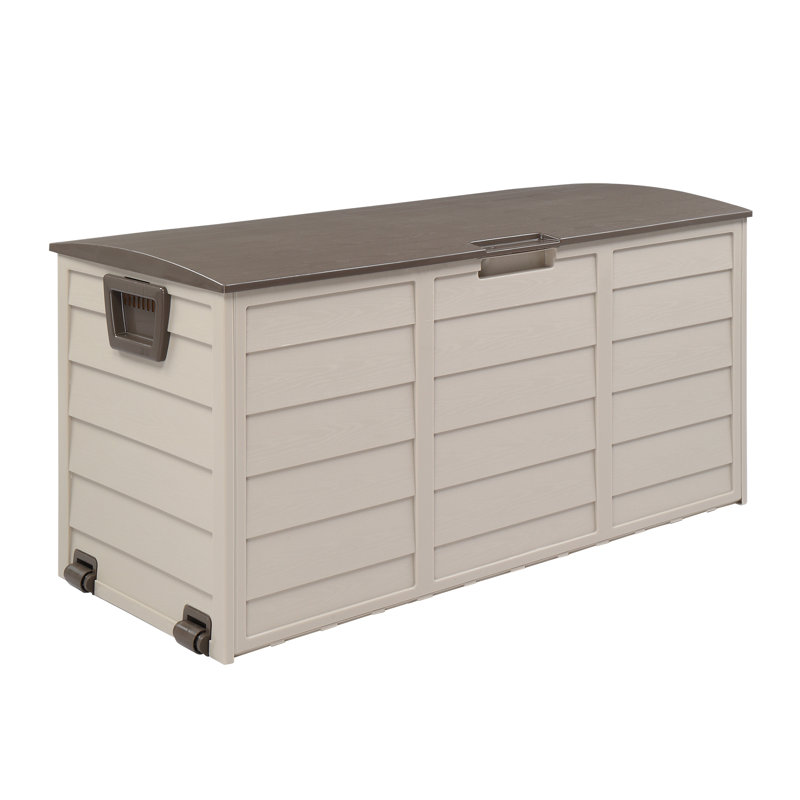 Coffre de terrasse en plastique avec roulettes 75 gallons Winado, Brun / Beige