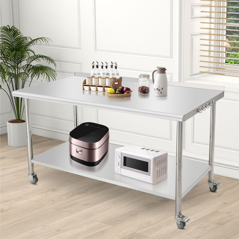 60X24x35 Inch Stainless Steel Work Table with Double Shelf, Heavy Duty Prep Station for Kitchen Restaurant or Garage Storage