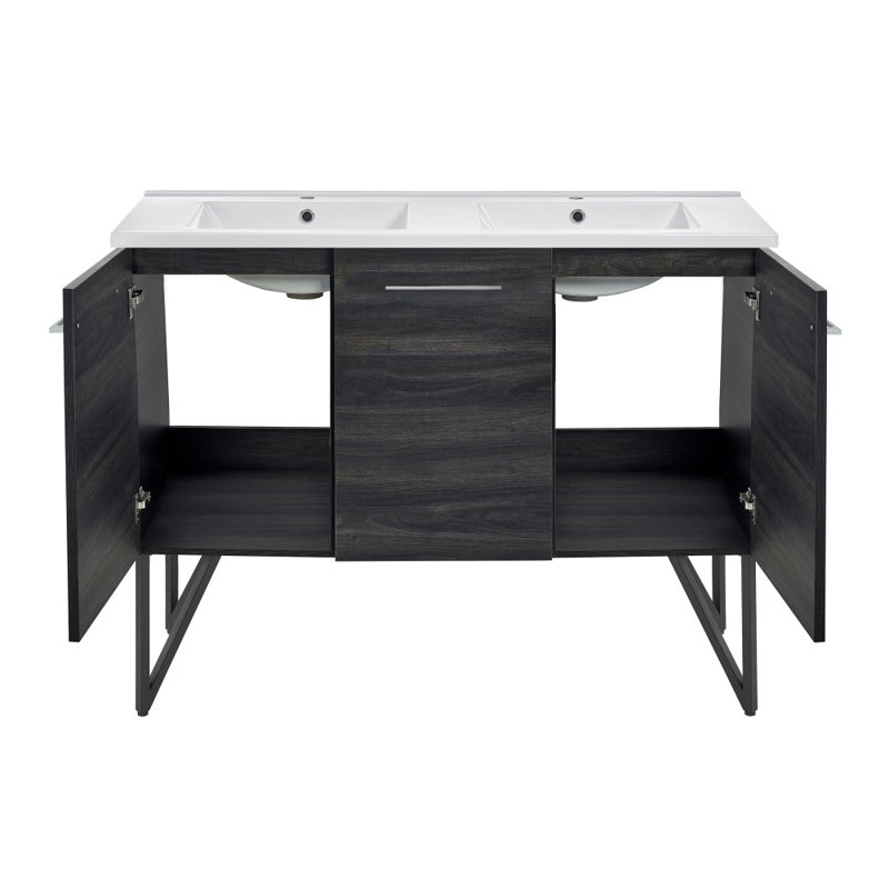 Annecy 48 In. Black Walnut, Double Basin Bathroom Vanity With White Ceramic Sink Top