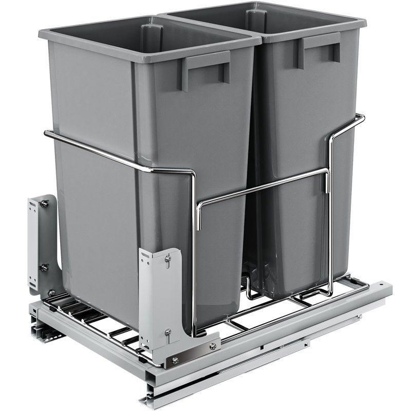 Double poubelle de recyclage escamotable 37 pintes, gris