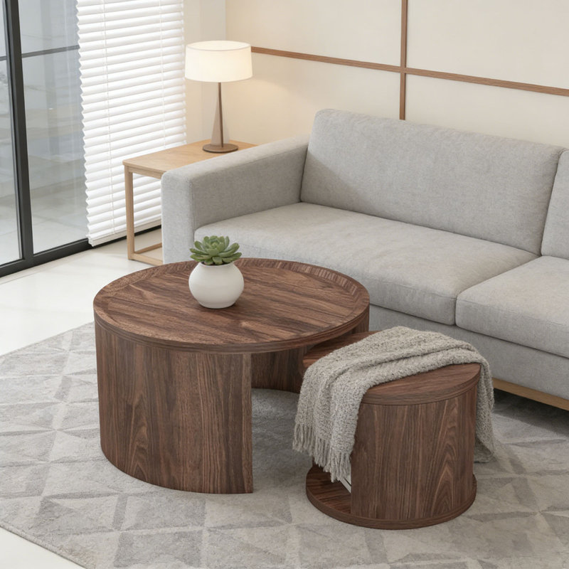 Ensemble de tables basses rondes, Bois naturel