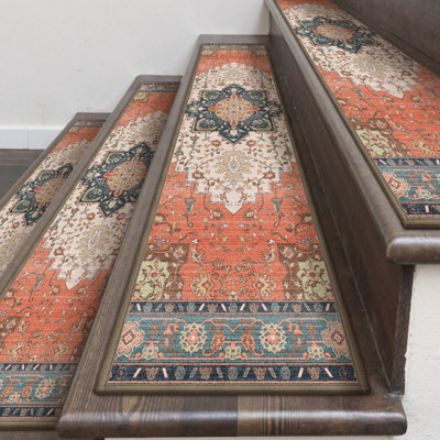 Tapis d'escalier rétro antidérapant rétro avec pattes en bois