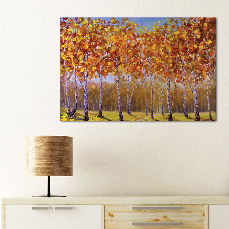 Décoration murale abstraite arbres de forêt abstraits avec feuilles jaunes en forêt, Toile tendue, H 16 po x l 24 po