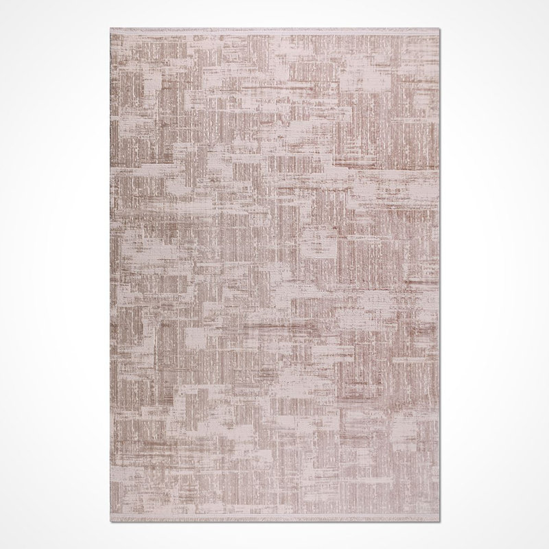 Tapis moderne / abstrait crème lavable à la machine antidérapant, Rectangle 3 pi 3 po x 5 pi
