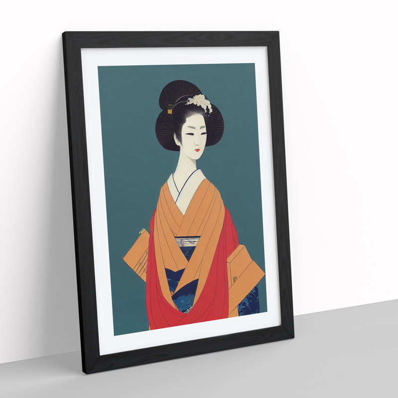 XV1022-4721X Traditional Geisha No.5 - Print, Black Framed, 36cm H x 27cm W, White