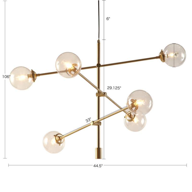 Lustre architectural en métal à 6 lumières avec abat-jours sphériques Cyrus