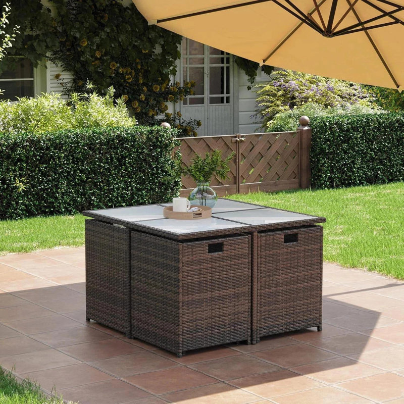 9 Pieces Rattan Garden Furniture Set Wicker Chairs Sofa Table For Outdoor Patio, Brown