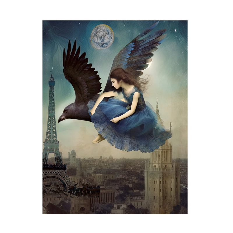 Art sur toile Sasha survolant Paris, H 19 po x l 14 po