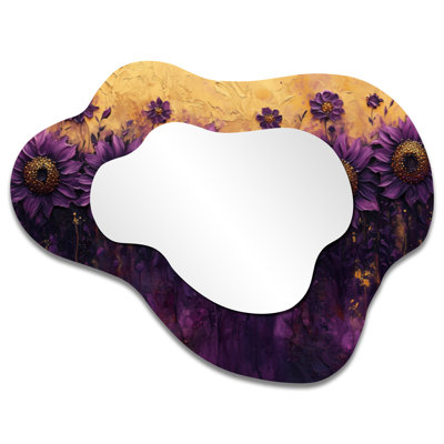 Dark Lilac Sunflowers Field - Sunflowers Asymmetrical Decorative Mirror, Traditional irregular Wall Mirror, Printed on Metal