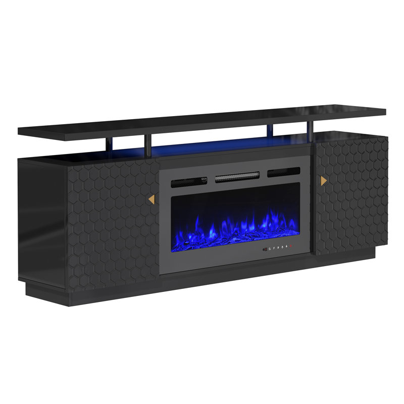 Console multimédia 70,08 po pour téléviseur de 80 po ou moins avec foyer électrique 36 po Jenina, Noir
