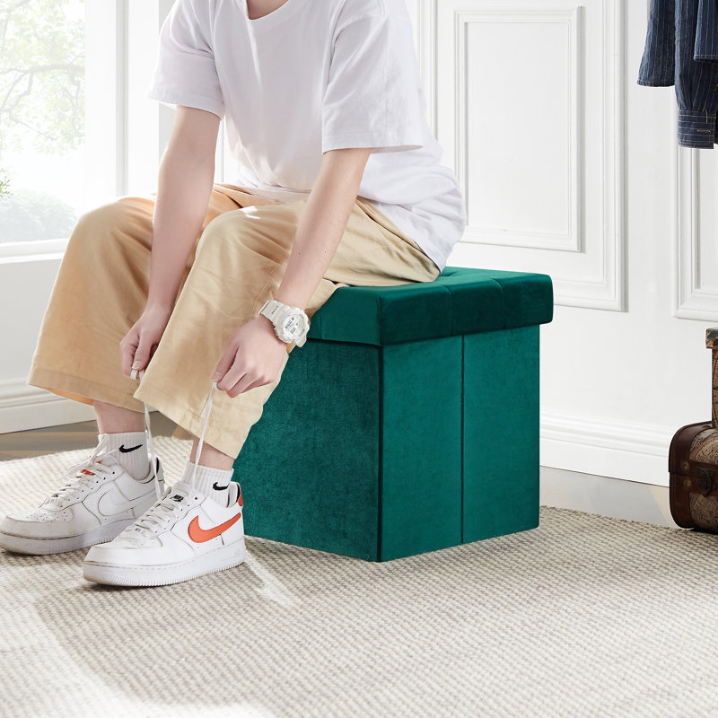 Repose-pieds capitonné avec rangement, Mélange de polyester vert