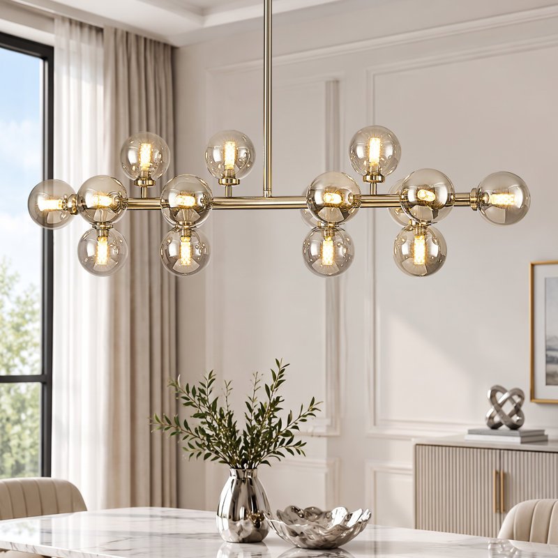 Lustre linéaire spoutnik moderne en verre bullé à 9 lumières Mollie