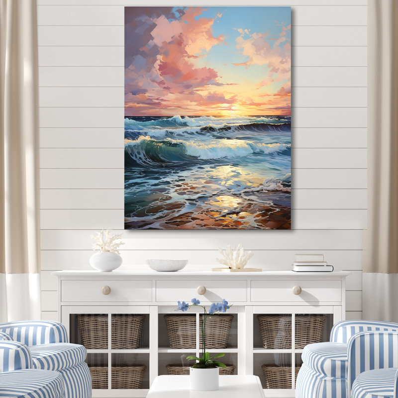 «Beach Sunrise Tranquil Horizons», reproduction sur toile, Toile tendue, 32" H x 16" W