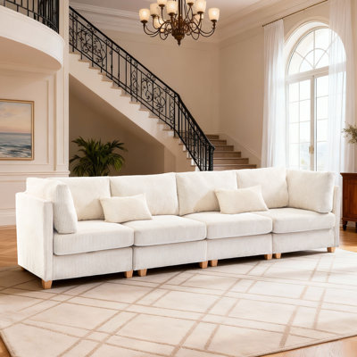 126" Modern L-shaped Corduroy Sectional Sofa Bed, Modular Convertible Couches For Living Room