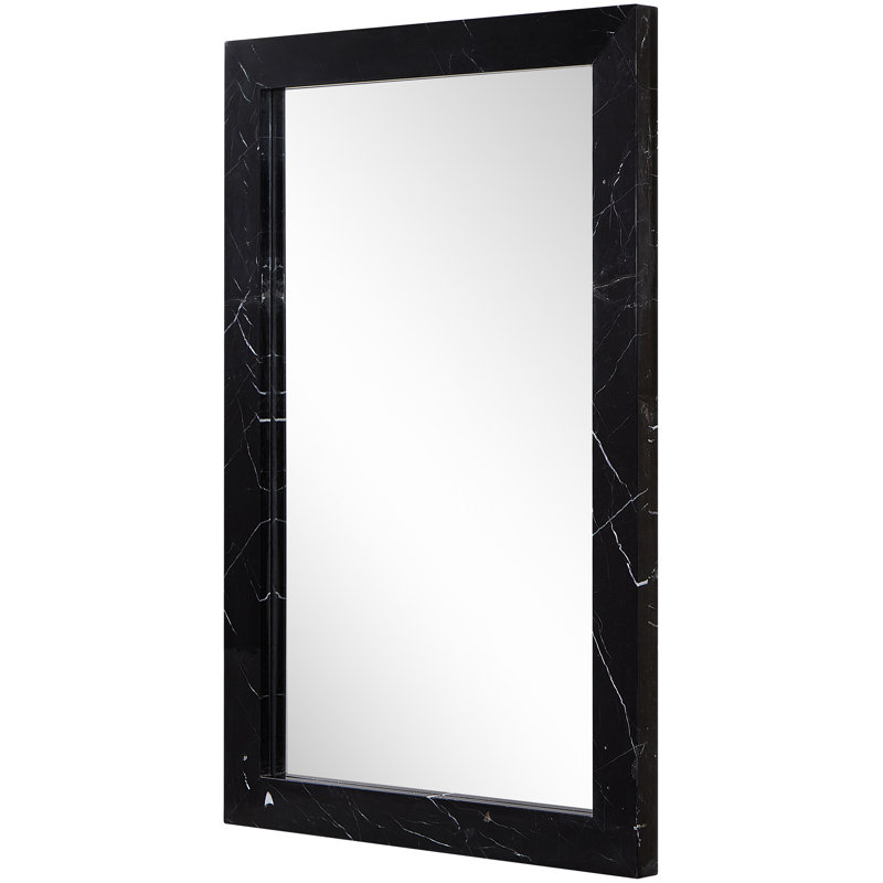 Pavia Genuine Travertine Frame Mirror, Marble, Black